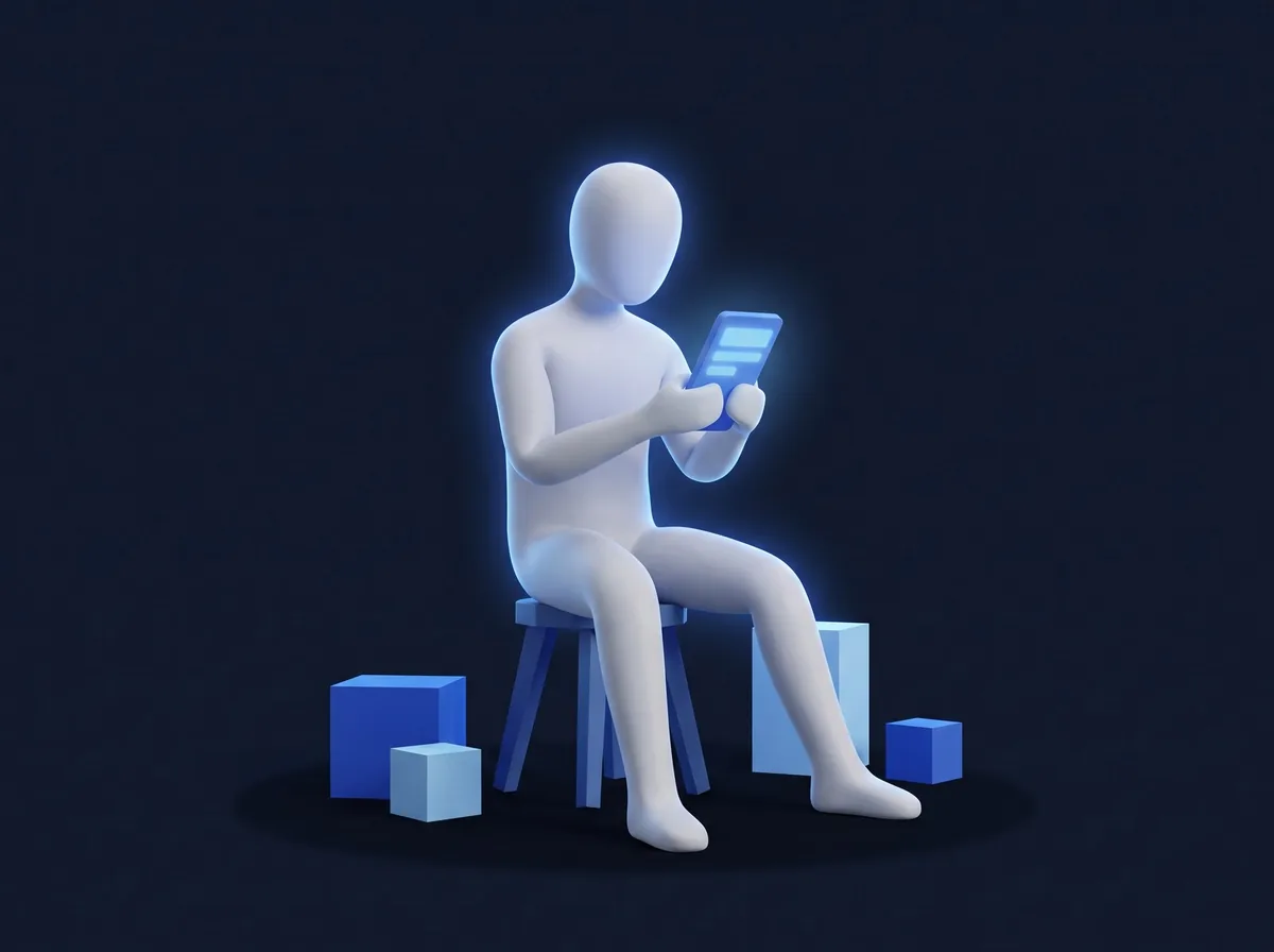 Figur füllt am Smartphone ein kurzes Formular aus